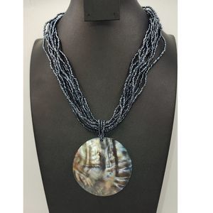 Beaded Faux Mother of Pearl Pendant Necklace